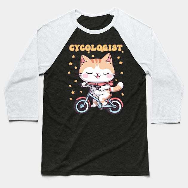 Cycologist Cat Riding Bike - Funny and Cute Biking Enthusiast Baseball T-Shirt by Rishirt